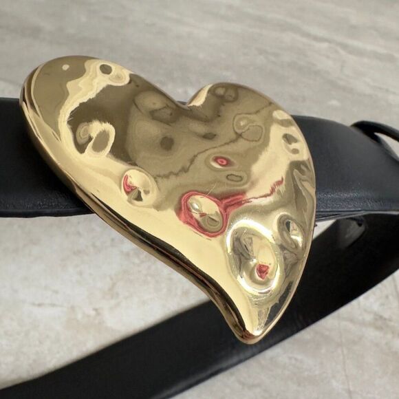 MANGO Gold tone Metal Heart Faux Leather Adjustable Belt NWOT - Sz Small - Picture 5 of 10